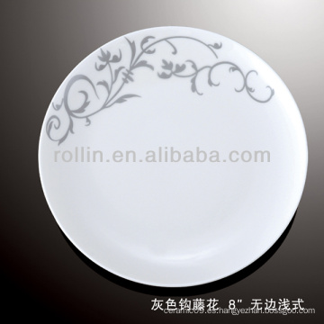 Saludable duradero blanco porcelana horno seguro flor gris vajilla